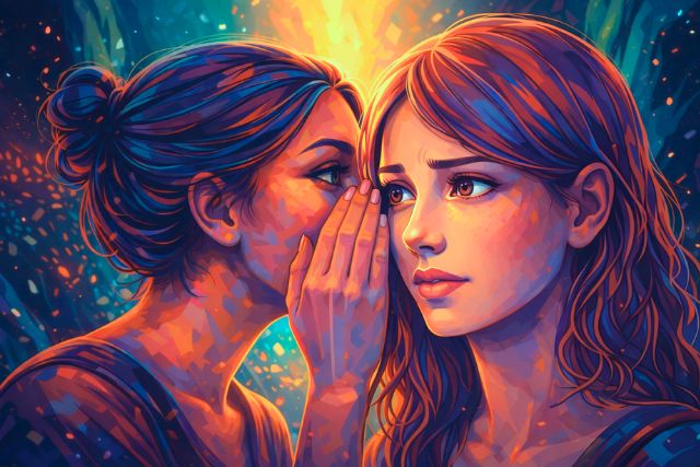 A woman sitting thoughtfully, reflecting on her need to gossip during moments of insecurity