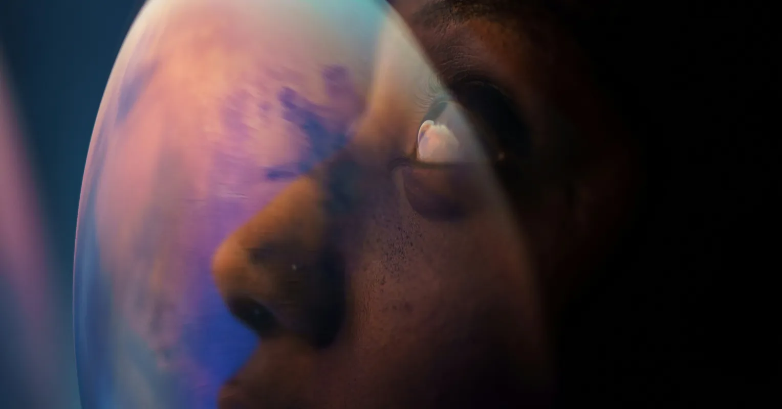 Couple communicating through video chat, maintaining emotional connection during long-distance space missions