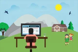 Person feeling lonely at home despite being surrounded by family while working