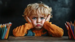 Individual experiencing conflict emotions while discussing ideas with coworkers