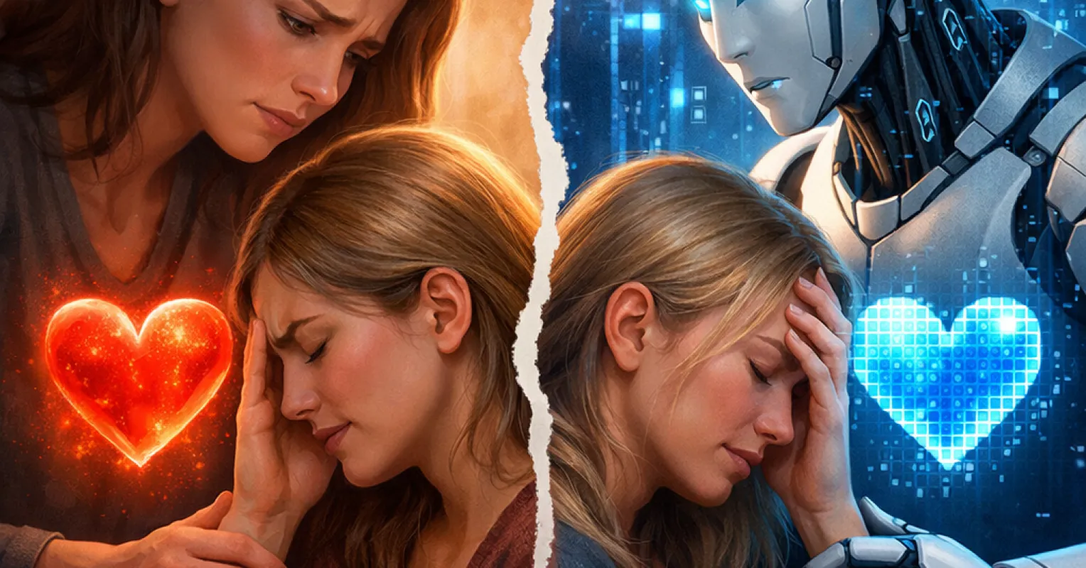 Person choosing to engage with a digital interface instead of real human interaction