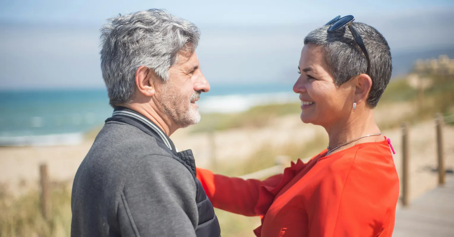 Couple contemplating their evolving relationship needs as they grow older together