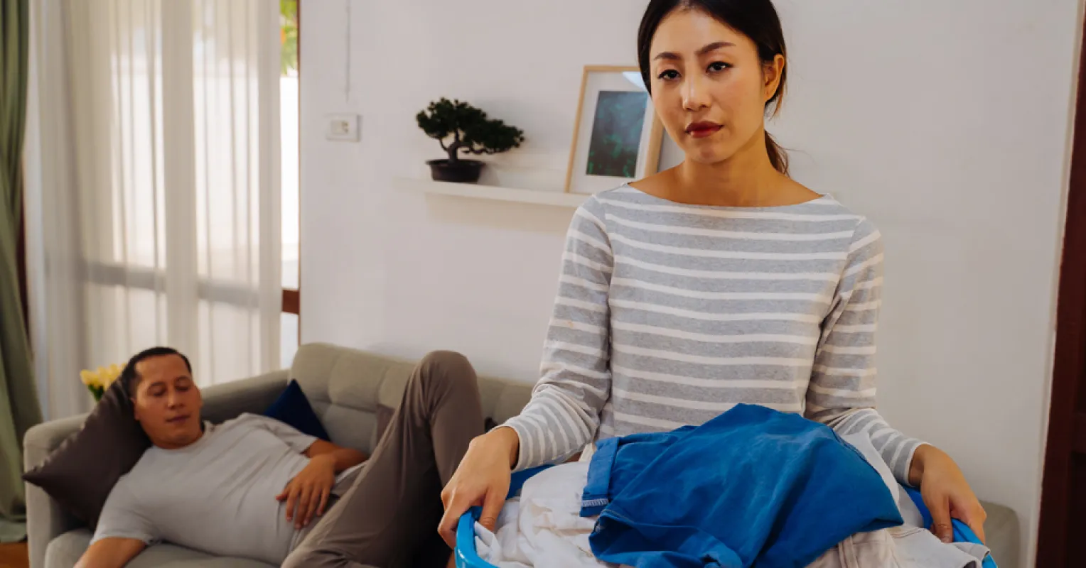 Individual feeling frustration at home due to partner's avoidance of responsibilities
