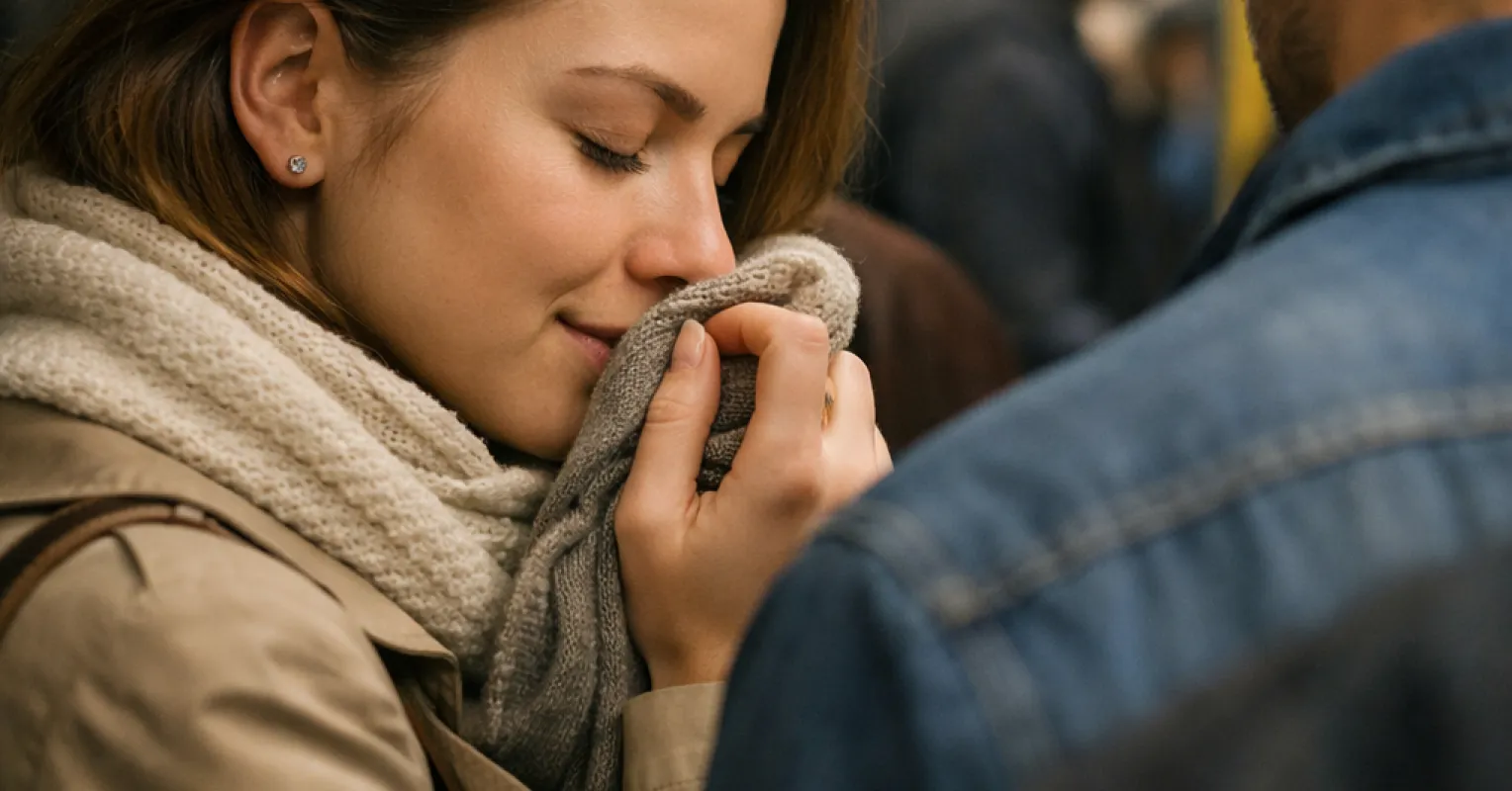 Person contemplating the emotional impact of their ex's scent on memories