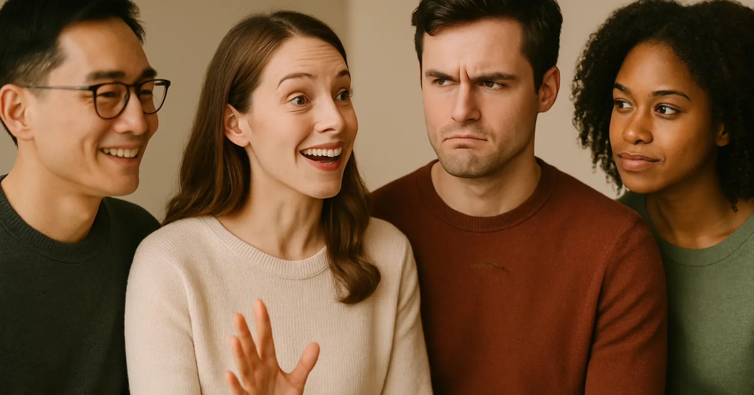 Individual contemplating a response to a passive-aggressive remark in a conversation