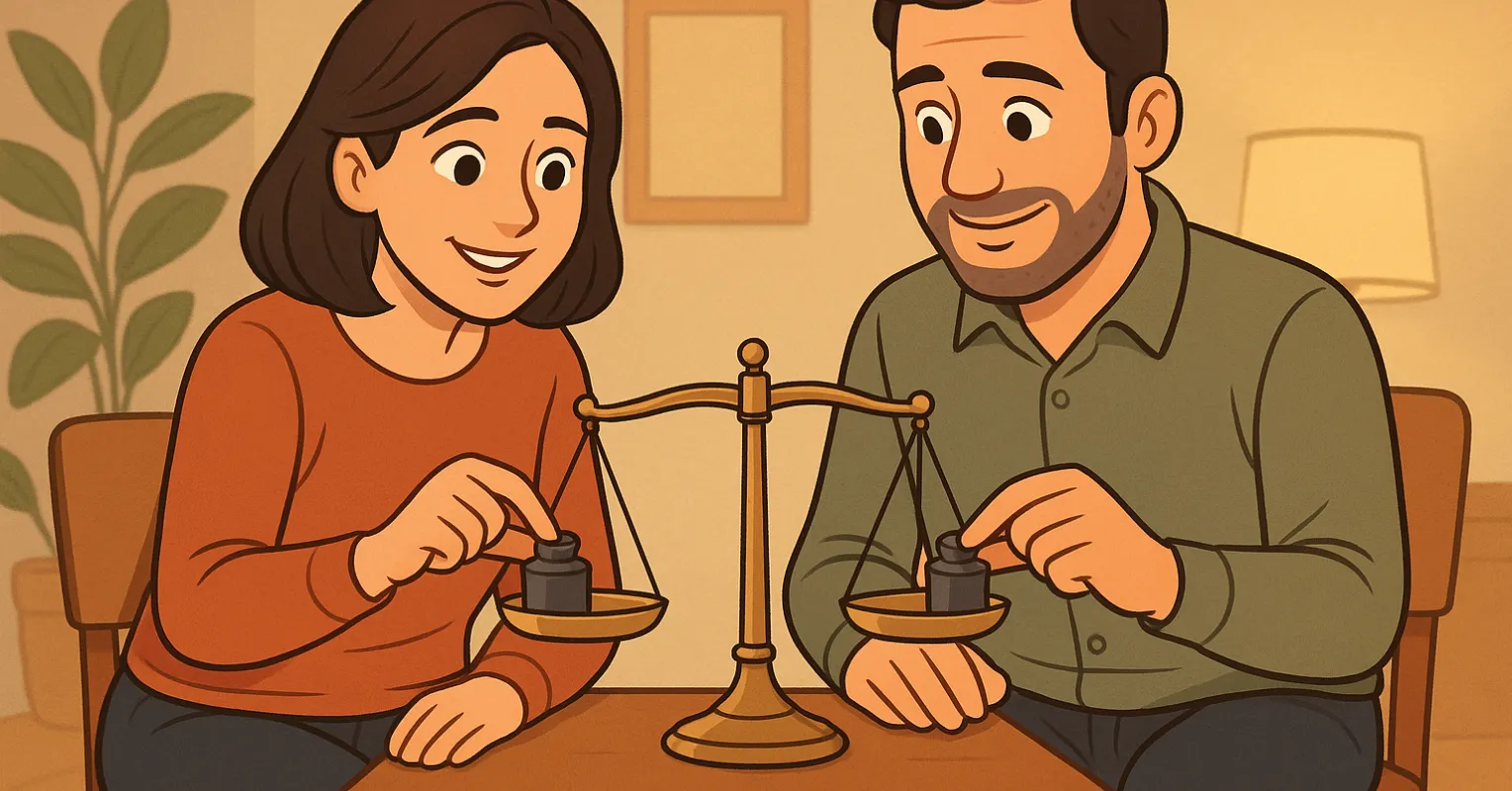 Couple discussing contributions while facing each other, revealing feelings of resentment in a relationship