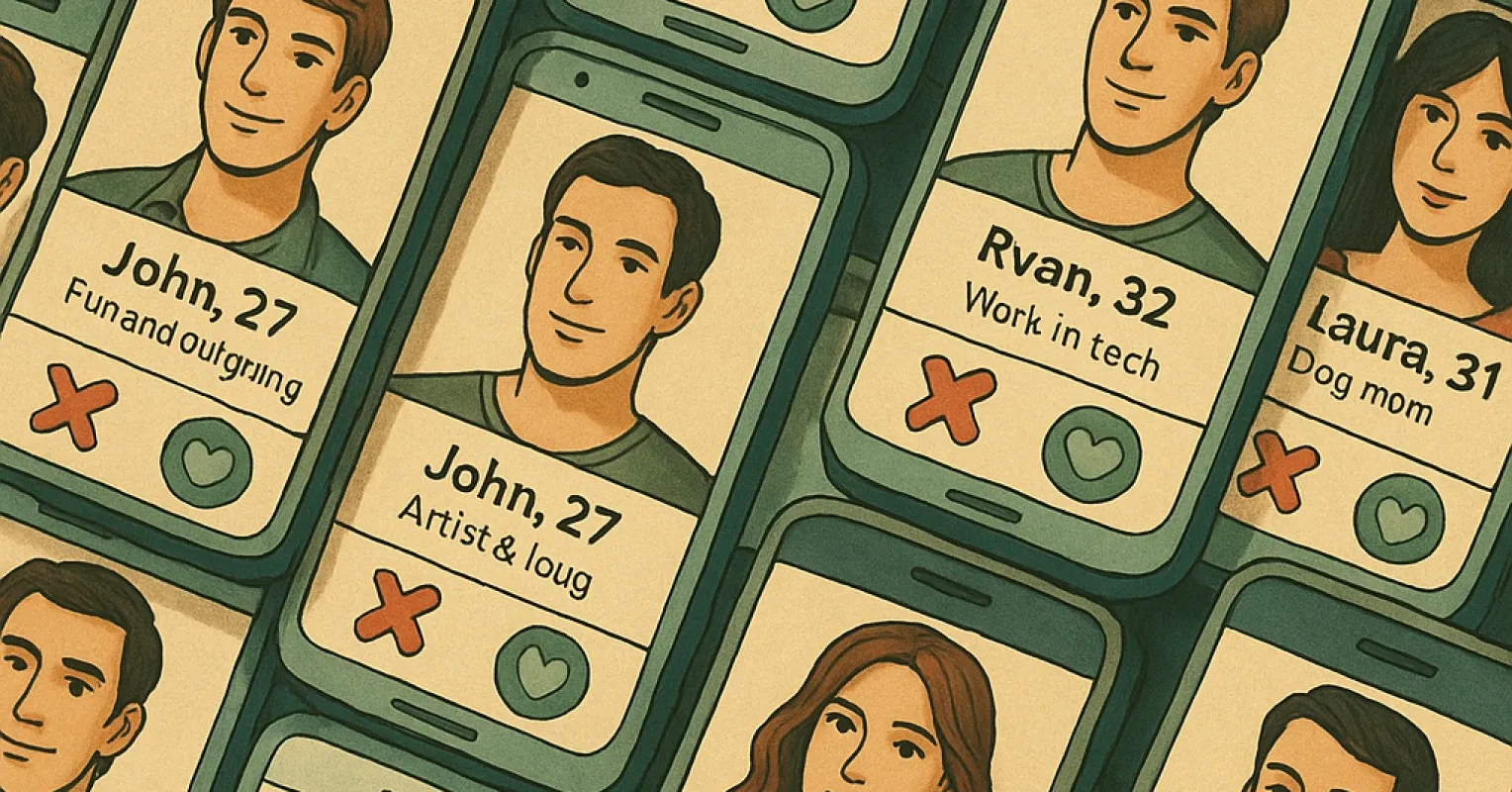 Individual contemplating why they swipe left on attractive profiles in dating apps