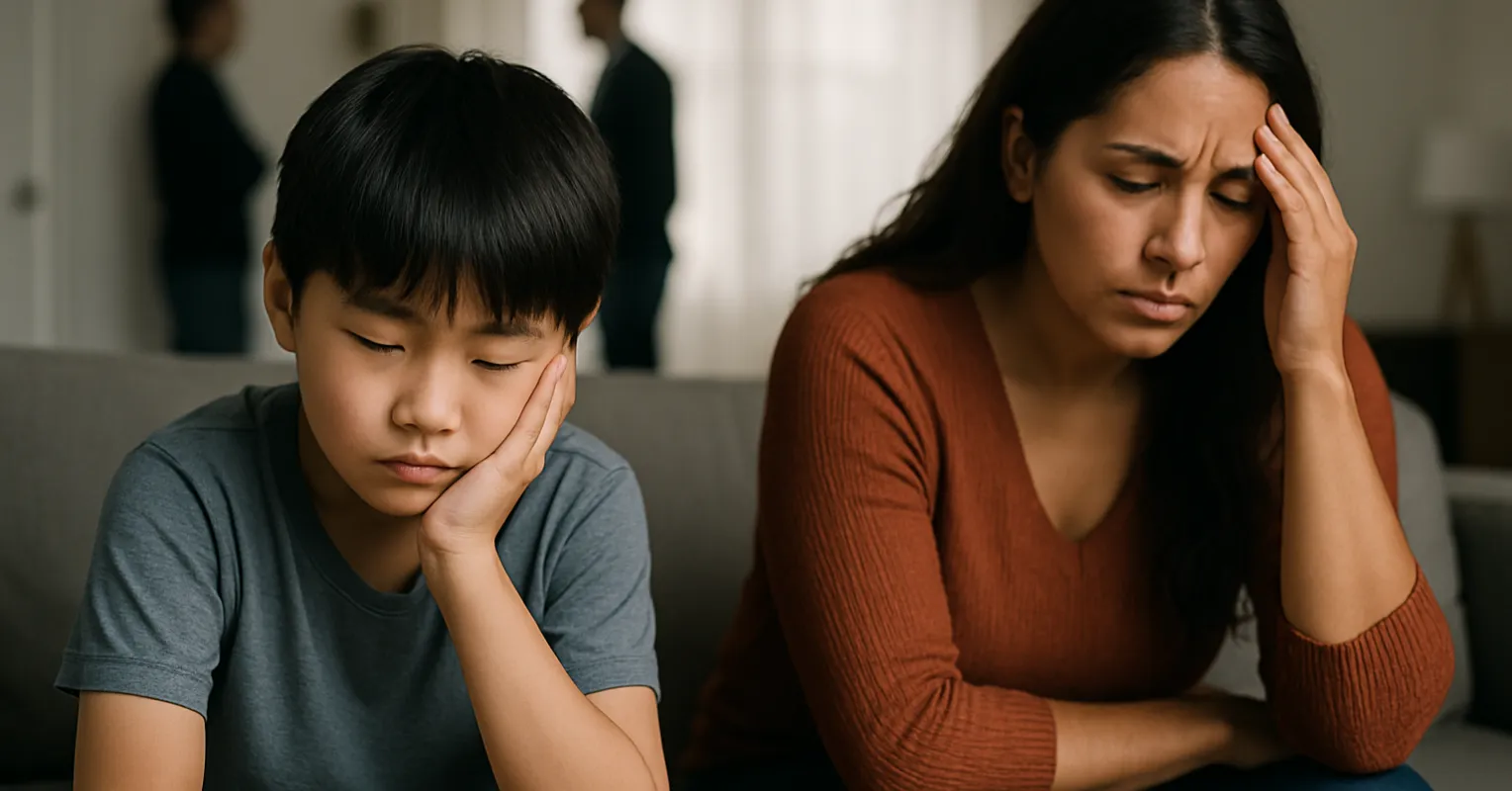 Adult reflecting on parental divorce while contemplating healing from past mistakes in relationships