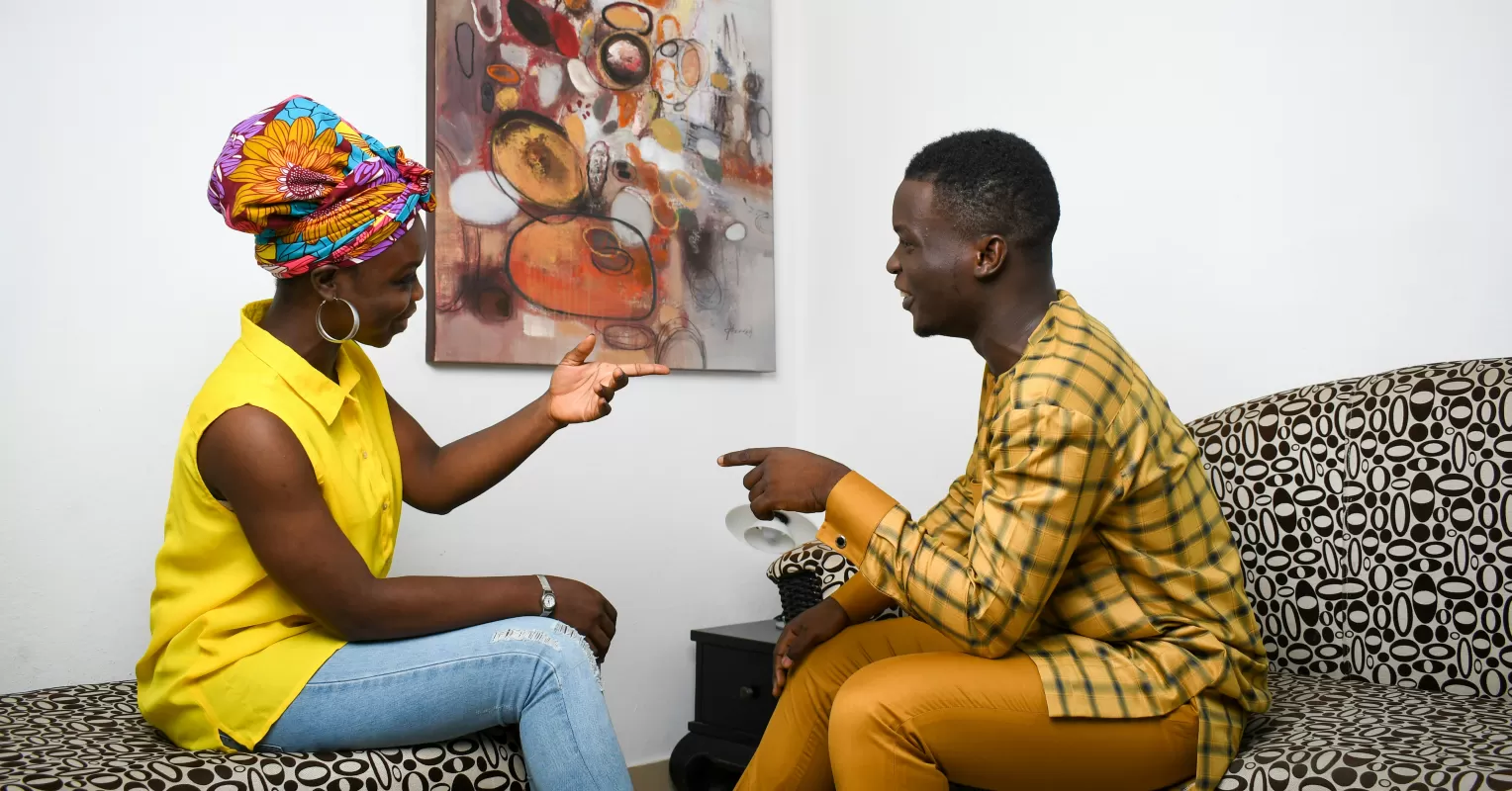 Couple engaged in a thoughtful discussion about politics, respecting each other's feelings