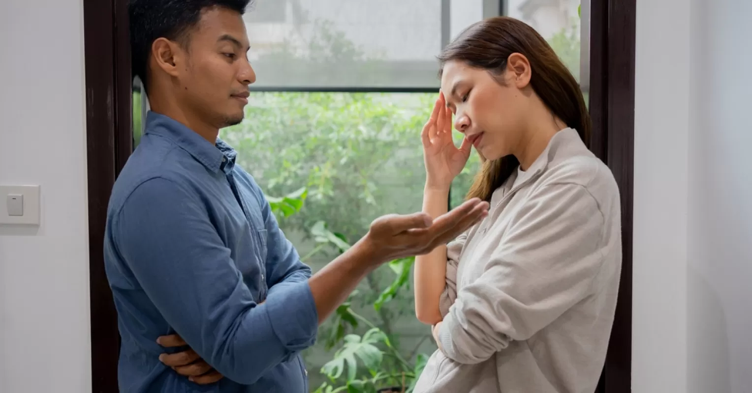 Couple discussing feelings to shift from caretaker to equal partnership
