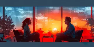 Engaged couple practicing active listening skills during a meaningful conversation