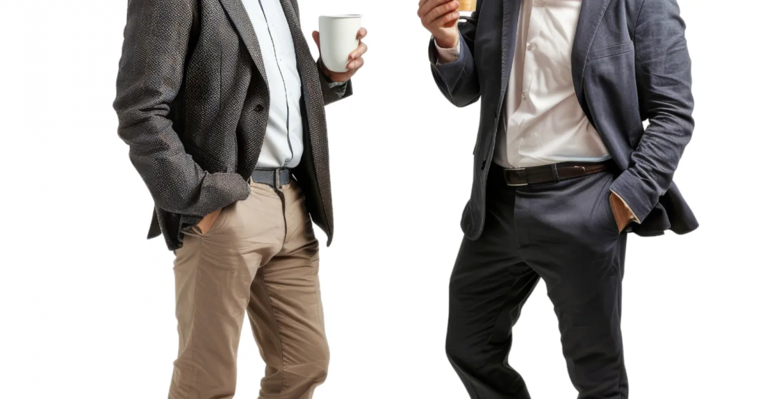 A person experiencing guilt while discussing business ideas with a friend in a cozy café.
