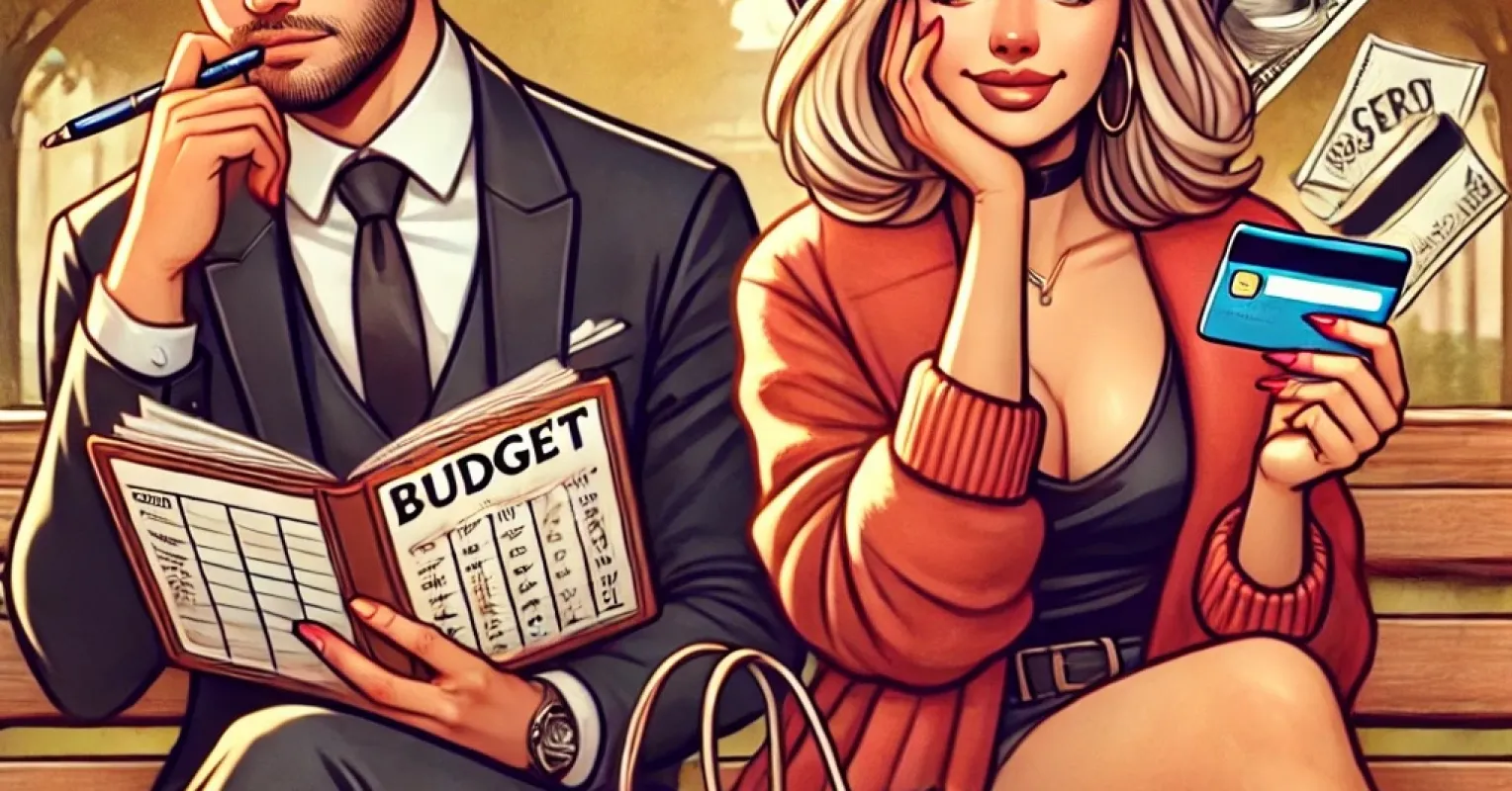 Couple discussing budgeting and spending habits, showcasing relationship signals and emotional patterns