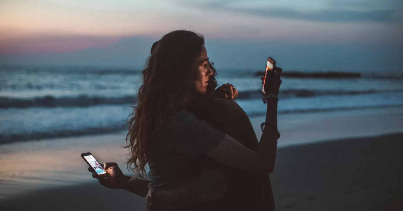 Couple using video chat, feeling emotionally closer despite physical distance