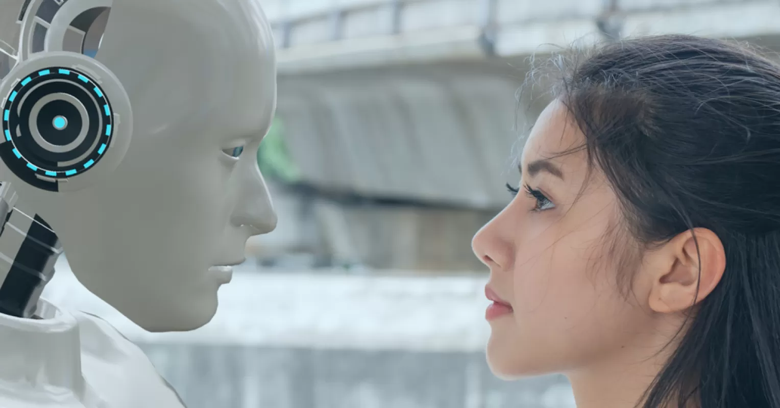 Individual sharing personal thoughts with an AI companion, exploring emotional connections